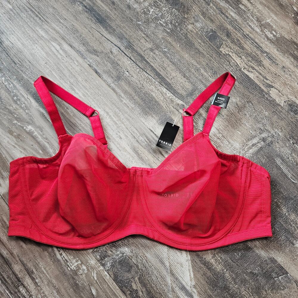 Torrid Bra 44DD Red Mesh Unlined Balconette Convertible NWT